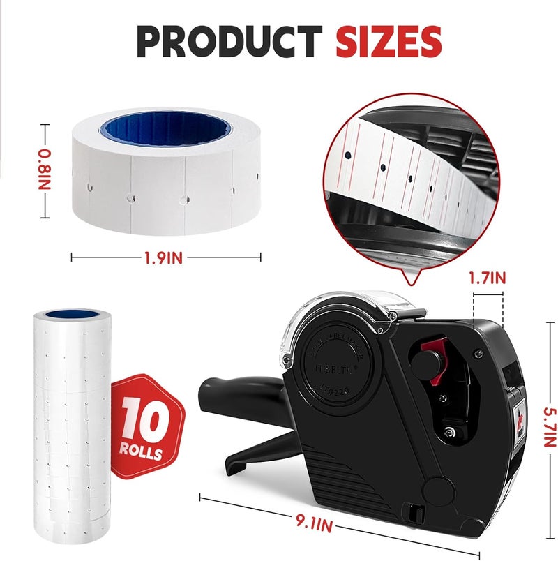 ITISBLTN 1 Line Price Gun & 8 Characters Price Tag Gun Black Pricing Gun Kit – Includes 5,000 Blank White Price Labels, 2 Ink Rollers, 1 Ink roll pre-Loaded - Image 3